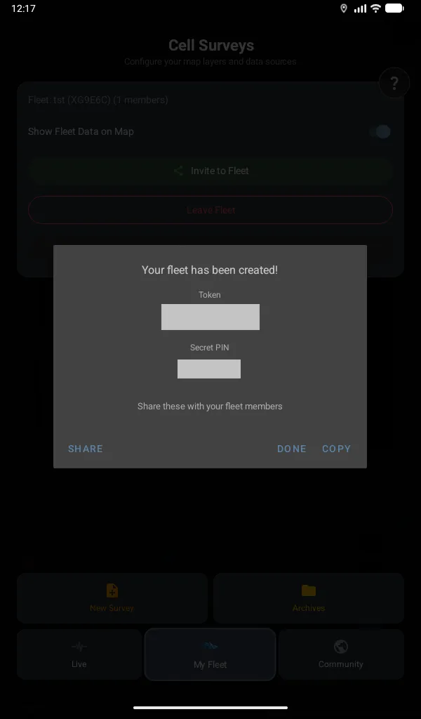 Cell Surveys app fleet management screen for coordinating multiple survey technicians