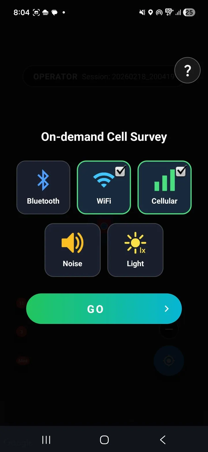 Cell Surveys app new survey creation screen with configuration options for data collection